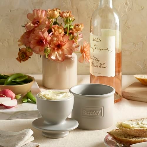 Butter Bell - The Original Butter Bell crock by L Tremain, a Countertop French Ceramic Butter Dish Keeper for Spreadable Butter, Café Matte Collection, Stone - Image 3