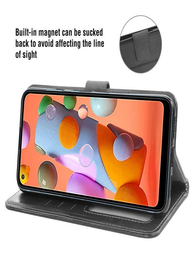 أسو ويش جراب محفظة متوافق مع سامسونج جالاكسي A11 من أسويش، واقي شاشة من الزجاج المقوى، غطاء قلاب من الجلد، حامل بطاقات، ملحقات هواتف محمولة، جرابات هواتف لجالاكسي A11 وجالاكسي 11A، أسود، للنساء والرجال - Image 3