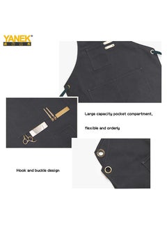 يانيك مريلة الشيف YANEK من القماش القطني ذات الظهر المتقاطع قابلة للتعديل مع 3 جيوب مقاومة لقطرات الماء | للشيف، والرسم الفني، والخباز، والباريستا، والنادل، والمطاعم، ومآزر الشواء للجنسين  - Image 2