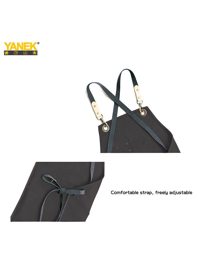 يانيك مريلة الشيف YANEK من القماش القطني ذات الظهر المتقاطع قابلة للتعديل مع 3 جيوب مقاومة لقطرات الماء | للشيف، والرسم الفني، والخباز، والباريستا، والنادل، والمطاعم، ومآزر الشواء للجنسين  - Image 4