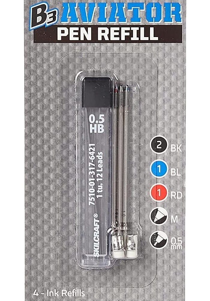 Skilcraft B3 Aviator 5 Piece Pen Refill Kit with Ink and Pencil Leads - Image 1