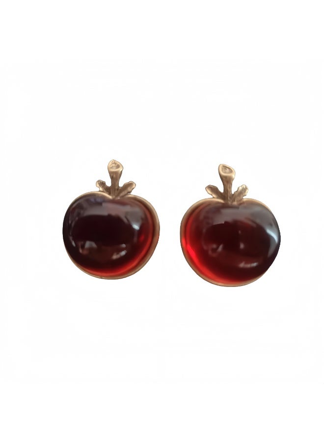 LumiArk Vintage Red Apple - Shaped Stud Earrings - Image 3