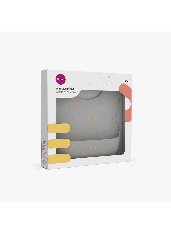 ORIBEL Bib| Adjustable Baby Bib|Made with 100% Food Grade Silicone| Deep Spill Pocket| Waterproof & Soft| Dishwasher Safe (Grey) - Image 2