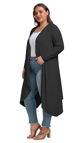 OLRIK Plus Size Cardigan for Women Trendy Fall Clothes Long Duster Cardigans for Women Black-2X - Image 3