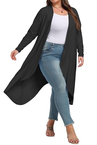 OLRIK Plus Size Cardigan for Women Trendy Fall Clothes Long Duster Cardigans for Women Black-2X - Image 1