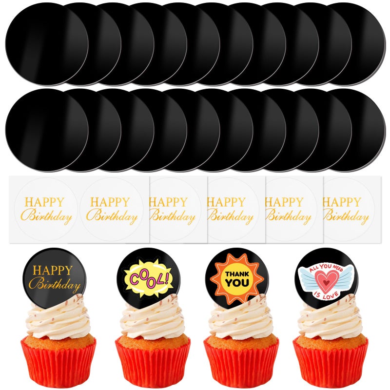 Wolpark 10 Styles Total 30 PCS Happy Birthday Cake Topper Mirror Acrylic Cake Toppers Double-Sided Cake Decorations for Desserts DIY Flower Gift Party Supplies Gold Silver Black Mixed - Image 1