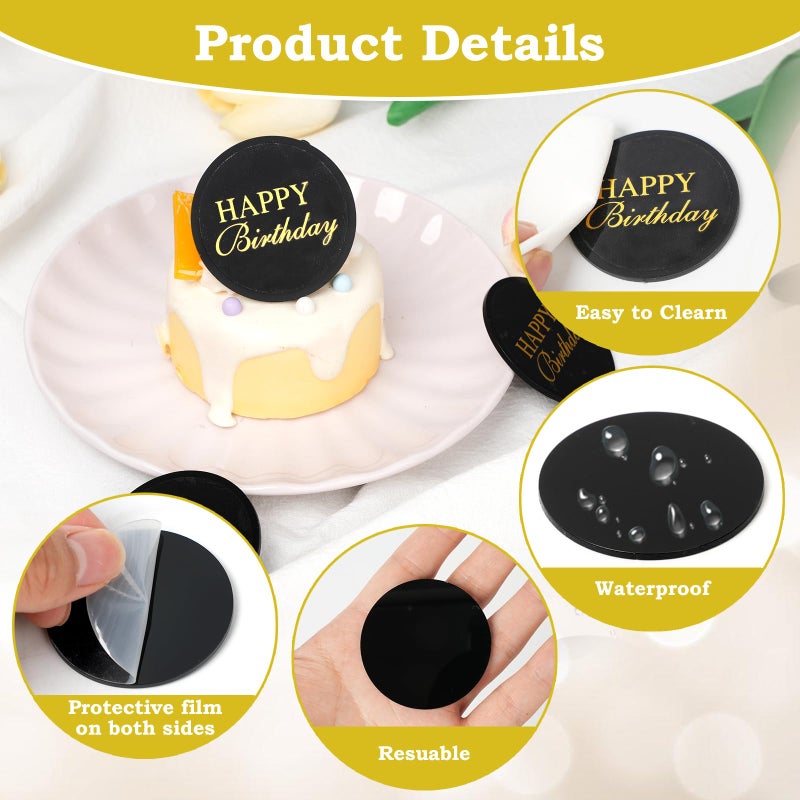 Wolpark 10 Styles Total 30 PCS Happy Birthday Cake Topper Mirror Acrylic Cake Toppers Double-Sided Cake Decorations for Desserts DIY Flower Gift Party Supplies Gold Silver Black Mixed - Image 3