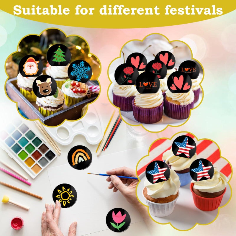 Wolpark 10 Styles Total 30 PCS Happy Birthday Cake Topper Mirror Acrylic Cake Toppers Double-Sided Cake Decorations for Desserts DIY Flower Gift Party Supplies Gold Silver Black Mixed - Image 5