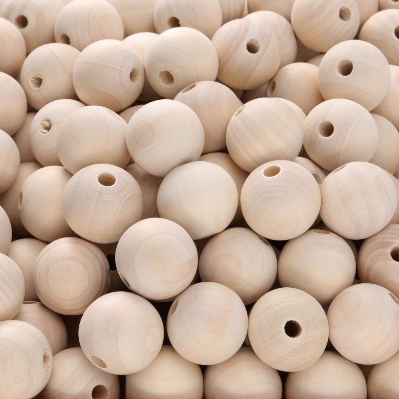 HAKZEON 25mm 300 PCS Natural Wooden Beads for Crafts Round Spacer Unfinished Loose Wood Beads Set for Assorted Jewellery Making Garland Home Decoration DIY Handmade