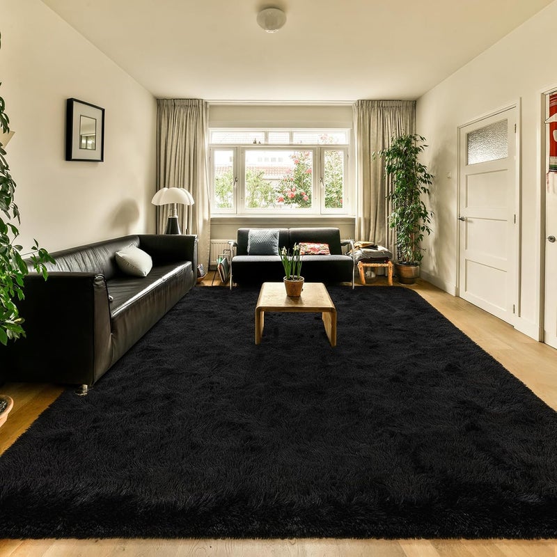 HOMORE Luxury Fluffy Area Rugs Modern Shag Rug for Bedroom Living Room, 6x9 Feet Super Soft and Comfy Carpet, Cute Carpets for Kids Nursery Girls Home Dorm, Black - Image 1