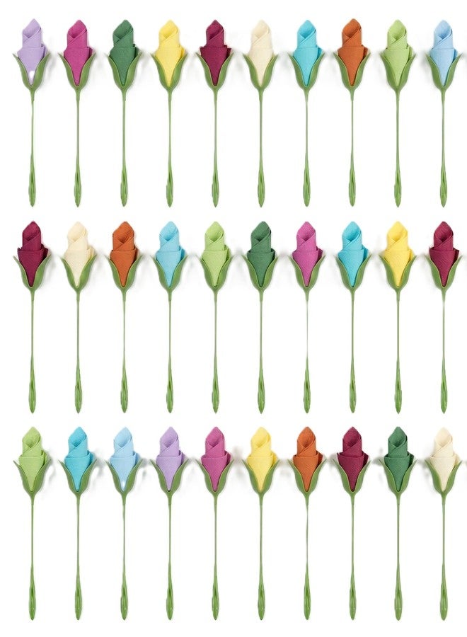 MOYEE 10/20/30-Pack MOYEE Flower Napkin Holders, Rose Napkin Holders Flower Napkin Rings Dishwasher Safe ABS Stem Design Table Decorations for Wedding Banquet Dinners 7.8 Inches Green (30PCs) - Image 1