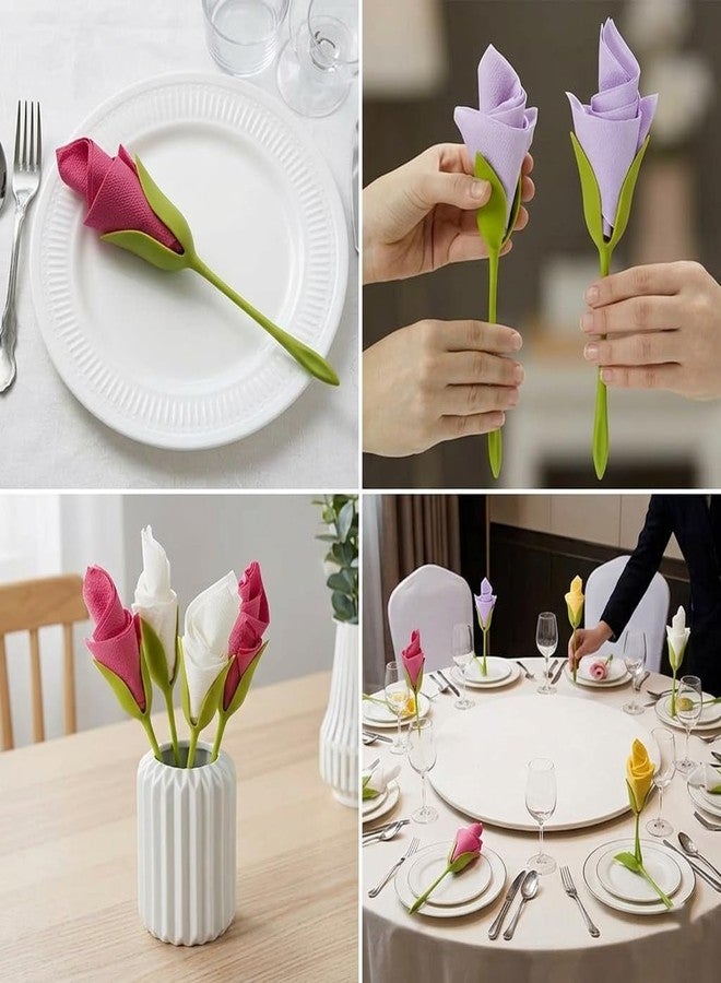 MOYEE 10/20/30-Pack MOYEE Flower Napkin Holders, Rose Napkin Holders Flower Napkin Rings Dishwasher Safe ABS Stem Design Table Decorations for Wedding Banquet Dinners 7.8 Inches Green (30PCs) - Image 3