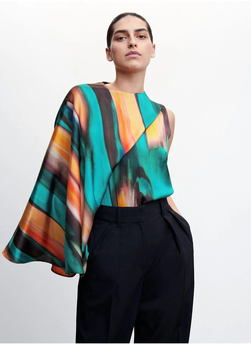 MANGO Flared Sleeve Printed Top