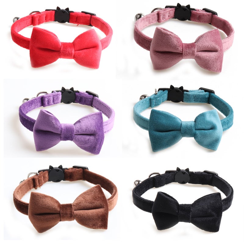 Aminger New Pet Cat Collar High Texture Velvet Texture Bow Cat Collar With Bell - Image 3