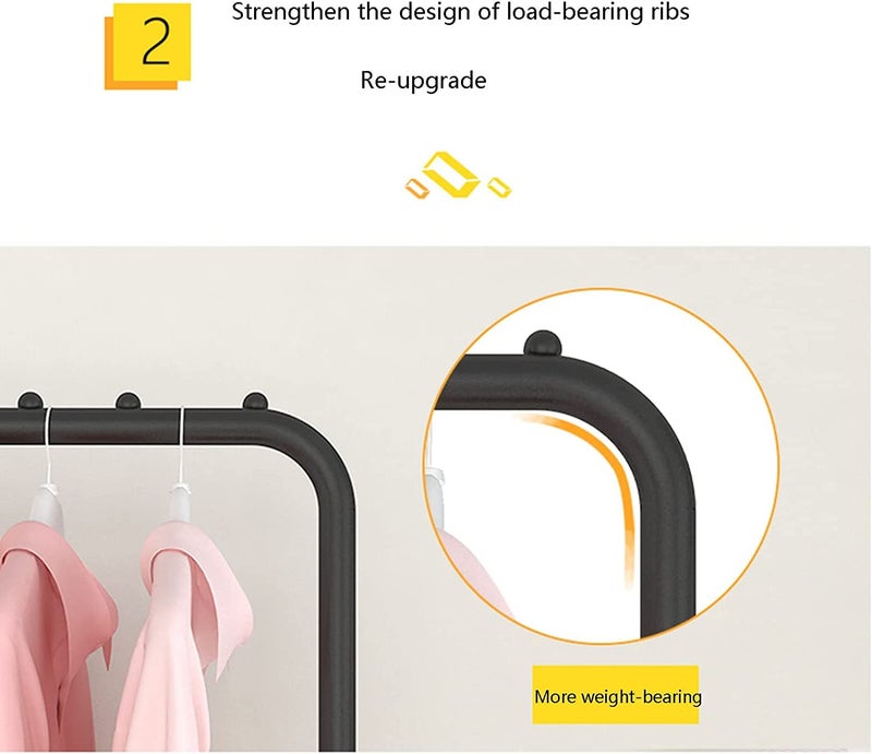 Zemic 1PC Multipurpose Metal Single Garment Rack with Top Rod and Lower Storage Shelf with Hooks Heavy Duty Clothes Coat Stand Closet Organizer Black 150 x 110 x 40 CM - Image 4