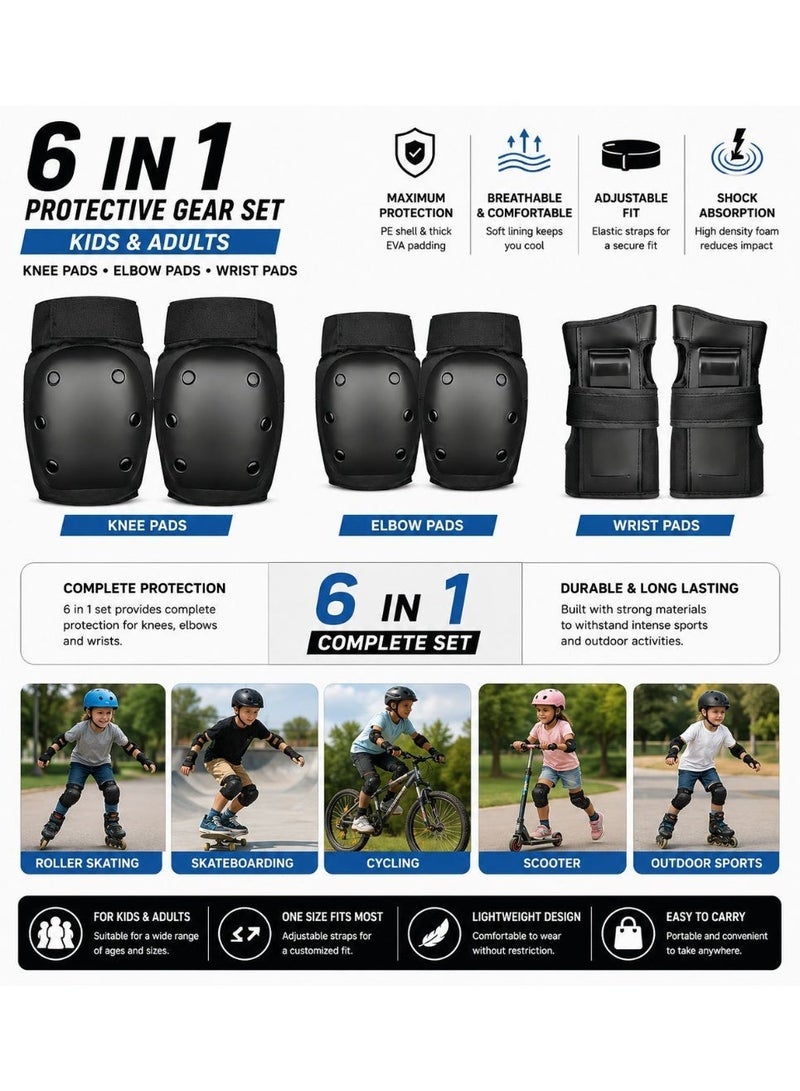 Cougar 6 in 1 Kids/Adults Knee Pads Elbow Pads Wrist Pads Sport Protective Gear Set for Cycling Skateboard Roller Skating - Image 2