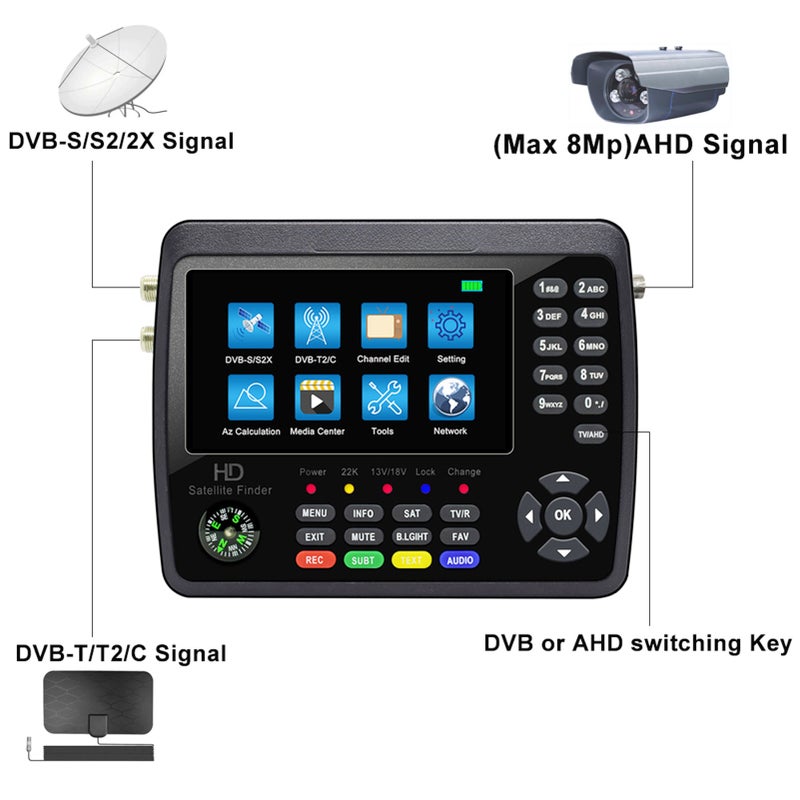 iBRAVEBOX V10 Finder Pro+ Satellite Finder Signal Meter 4000mAh Battery For DVB-S/S2/S2X/T/T2/C Receiver HD Satellite TV Signal Finder 4.3inch LCD Screen - Image 3