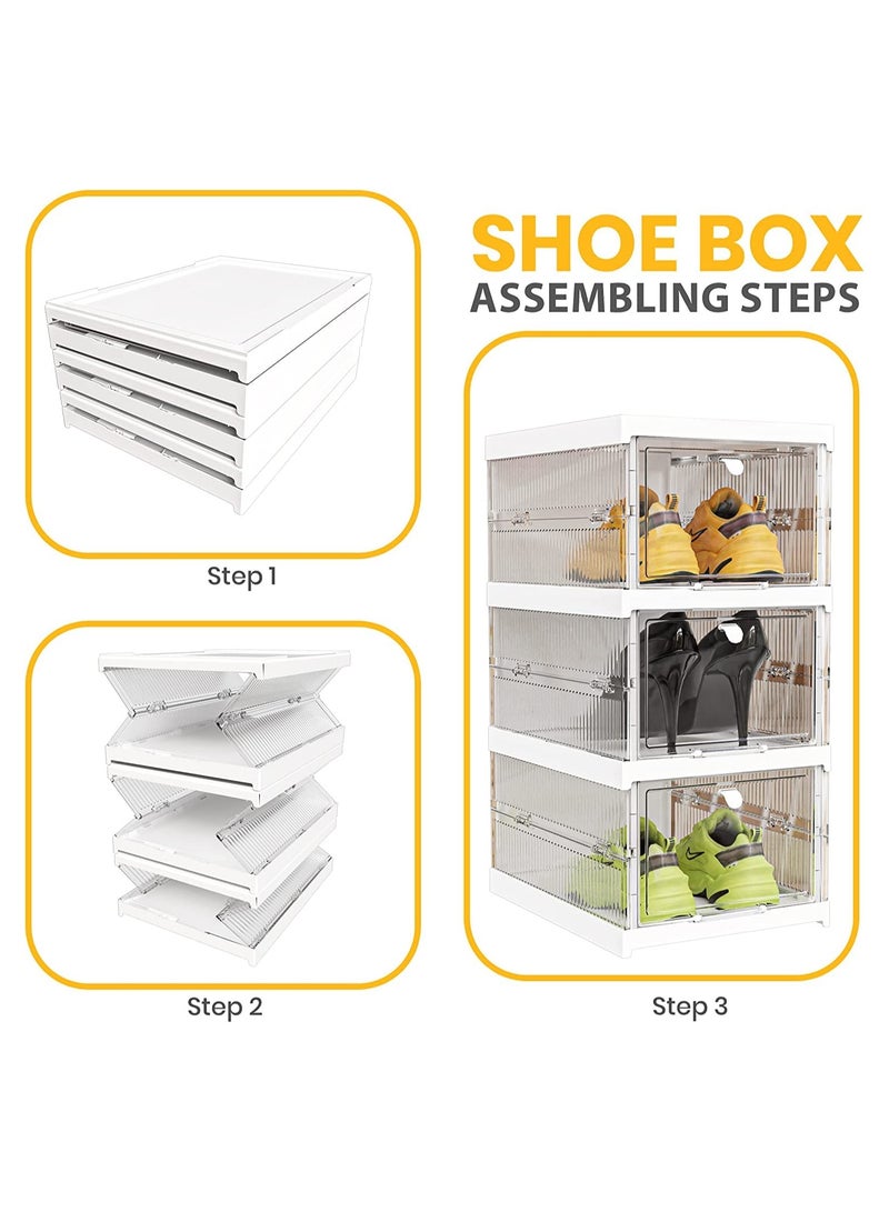 KASTWAVE Clear Plastic Foldable Shoe Boxes, 3 Layers Sneaker Storage Boxes Display Boxes with Magnetic Front Door, Space Saving Shoe Rack Containers Bin Holder - Image 2