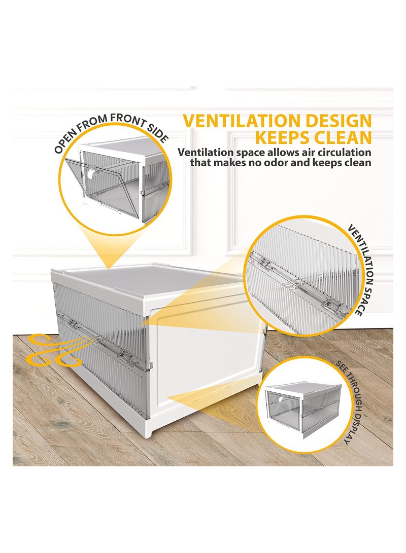 KASTWAVE Clear Plastic Foldable Shoe Boxes, 3 Layers Sneaker Storage Boxes Display Boxes with Magnetic Front Door, Space Saving Shoe Rack Containers Bin Holder - Image 3