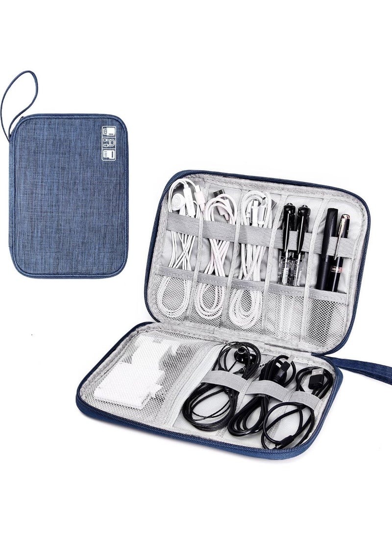 Travel Cable Organizer Bag for Electronics Accessories, Portable Wire Organizer Bag for Cables, Charger, Mobile Phone, USB, SD Card, Earphones and More, Navy Blue - Image 1