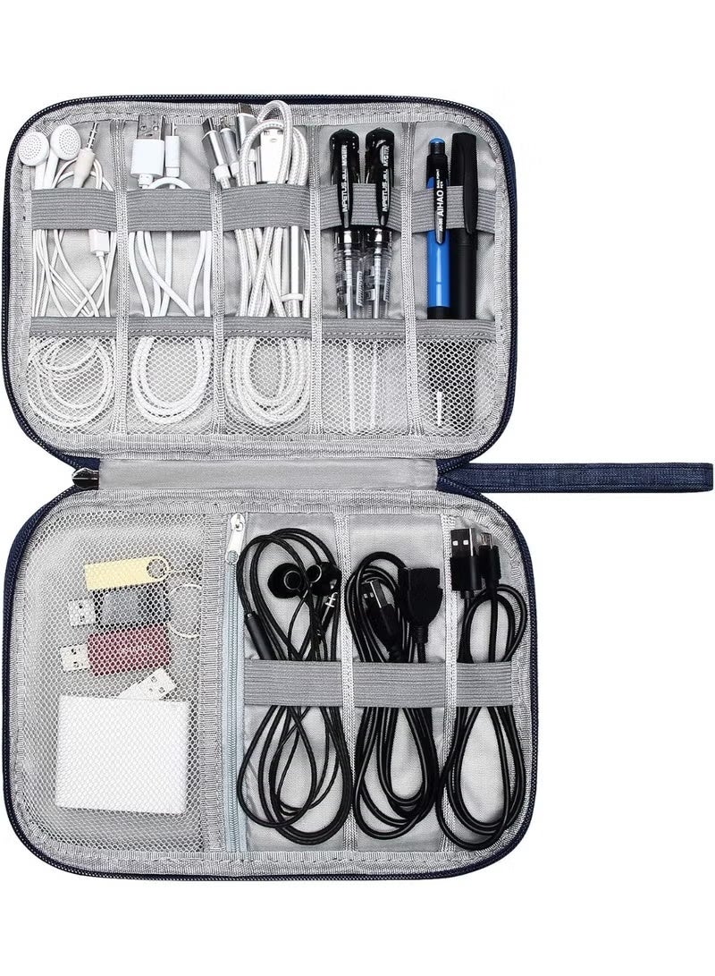 Travel Cable Organizer Bag for Electronics Accessories, Portable Wire Organizer Bag for Cables, Charger, Mobile Phone, USB, SD Card, Earphones and More, Navy Blue - Image 3