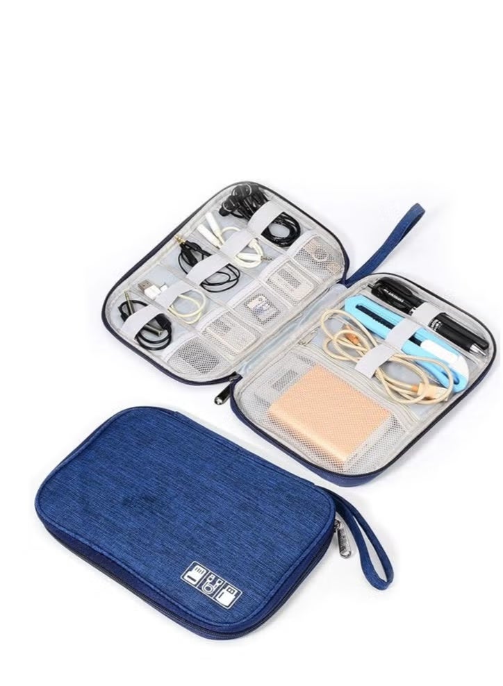 Travel Cable Organizer Bag for Electronics Accessories, Portable Wire Organizer Bag for Cables, Charger, Mobile Phone, USB, SD Card, Earphones and More, Navy Blue - Image 1