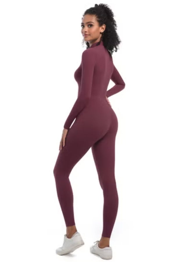 RedMapleTEK European And American Half-Zip Tight Solid Color High Elastic Long Yoga Suit Fitness Running Sports Jumpsuit - Image 5