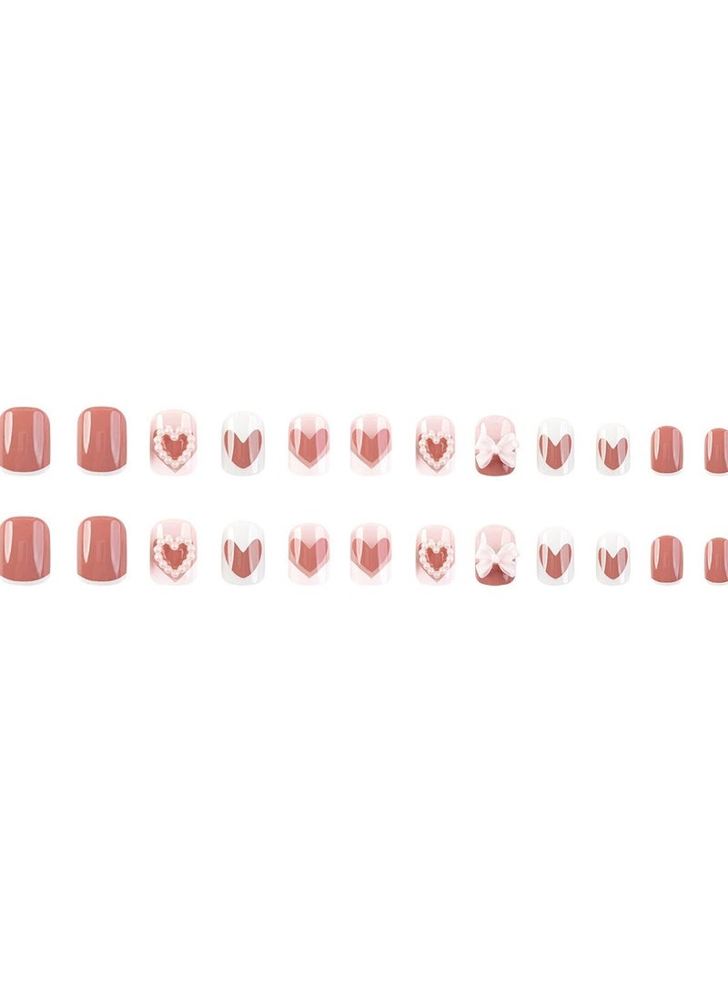 Goolsky Fresh Style Press On Nails – Short Fake Nail Set with Pearl Heart Bow Design, 24pcs Reusable, Sweet Daily/Casual Wear - Image 5