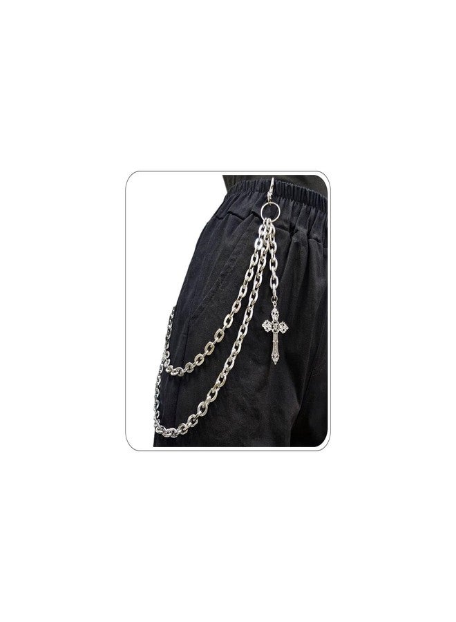 Xeyau Punk Pants Chain Hip Hop Cross Sword Star Rivet Charm Layered Jeans Chains Wallet Chain Vintage Rock Chains for Women Men Halloween Jewelry Clothing Accessories, Adjustable, Non-Precious Metal, No - Image 1