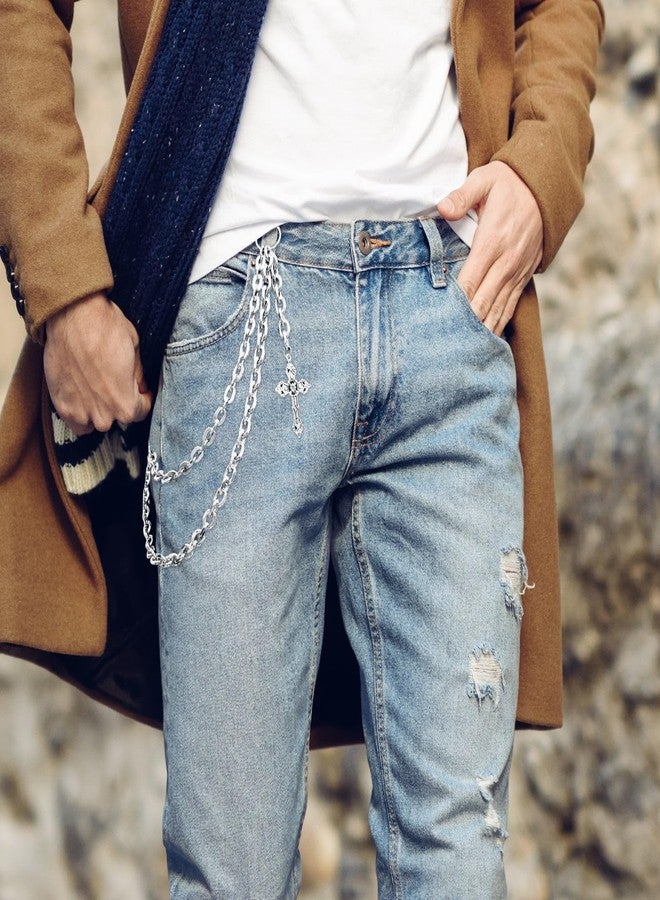Xeyau Punk Pants Chain Hip Hop Cross Sword Star Rivet Charm Layered Jeans Chains Wallet Chain Vintage Rock Chains for Women Men Halloween Jewelry Clothing Accessories, Adjustable, Non-Precious Metal, No - Image 4