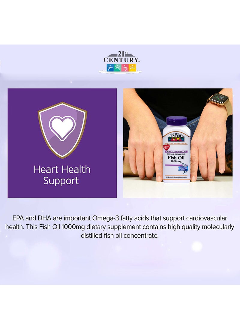 21st CENTURY - Omega 3 Reflux Free Fish Oil 1000Mg Enteric Coated Softgel For Heart Health, Pack Of 90'S - Image 1