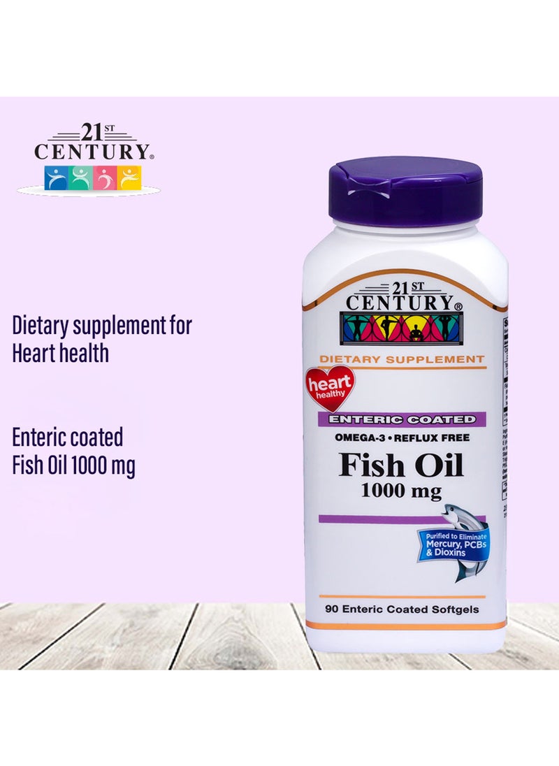 21st CENTURY - Omega 3 Reflux Free Fish Oil 1000Mg Enteric Coated Softgel For Heart Health, Pack Of 90'S - Image 1