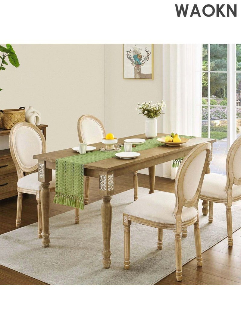 دبليو أيه أو كي أن مفرش طاولة منسوج يدويًا - طراز بوهيمي، ١٢×٤٨ بوصة، ديكور أخضر | نقش هندسي عربي لرمضان/العيد/الطعام الريفي | حواف مهدبة وحرفية راقية | أناقة منزلية شرق أوسطية - Image 5