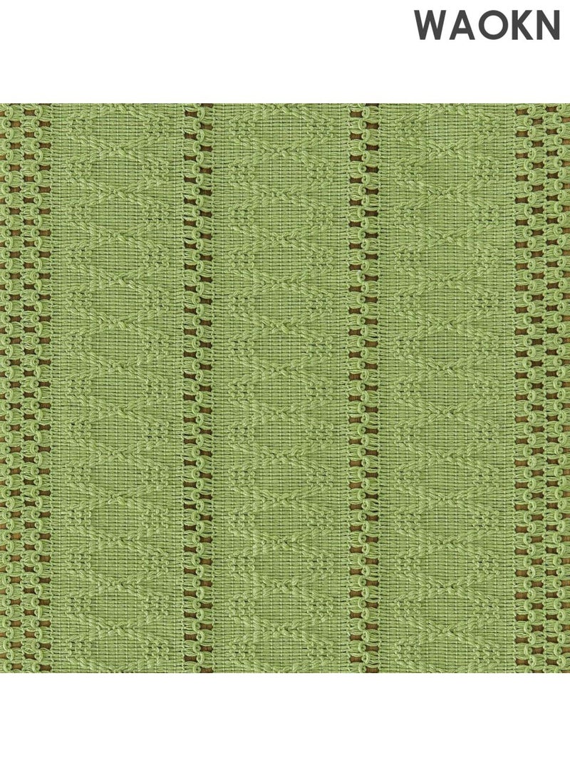 دبليو أيه أو كي أن مفرش طاولة منسوج يدويًا - طراز بوهيمي، ١٢×٤٨ بوصة، ديكور أخضر | نقش هندسي عربي لرمضان/العيد/الطعام الريفي | حواف مهدبة وحرفية راقية | أناقة منزلية شرق أوسطية - Image 2