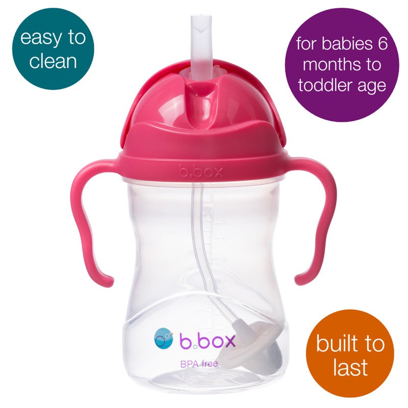b.box Leakproof Sippy Cup with Weighted Straw | 240ml (8 fl oz) | BPA Free | Easy Grip Handles | For Babies & Toddlers - Rasberry - Image 2
