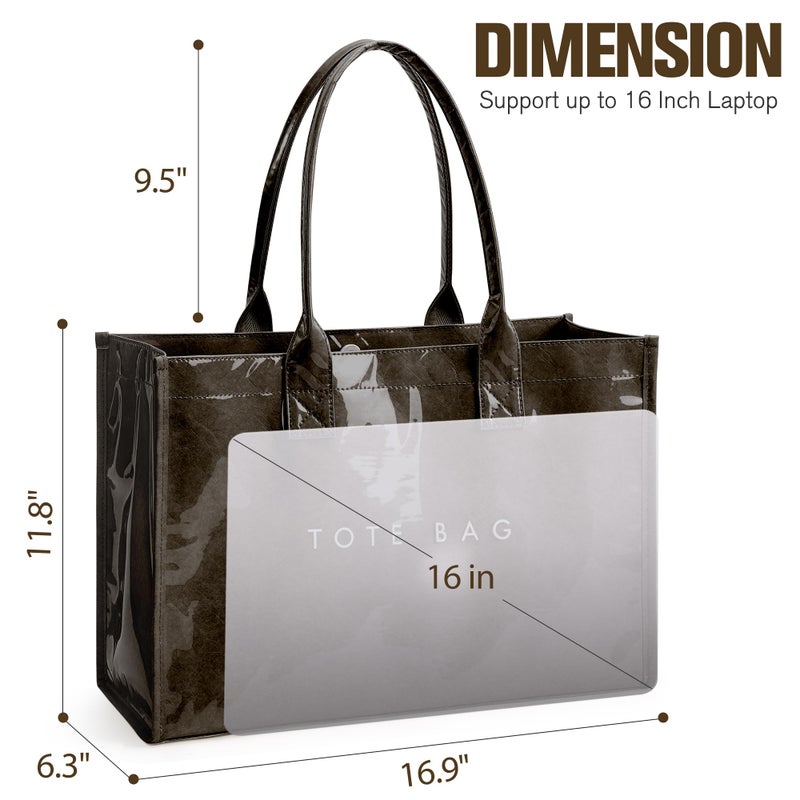 KALIDI FANCY FOREST KALIDI PVC Tote Bag Womenâ€™s Kraft Paper Work Handbags Purses with Top Handle,Coffee - Image 4