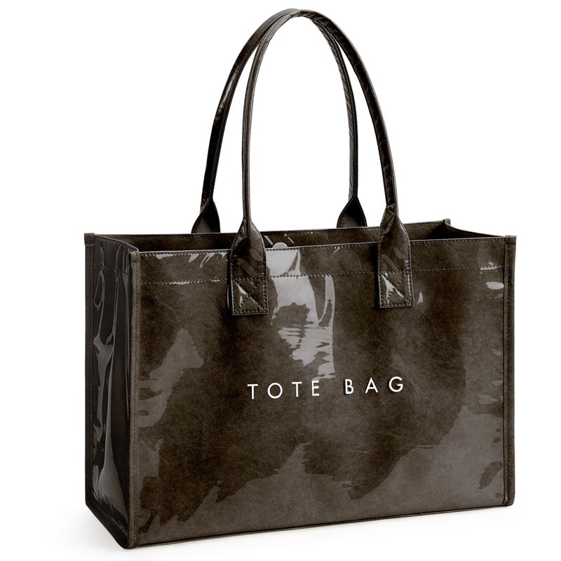 KALIDI FANCY FOREST KALIDI PVC Tote Bag Womenâ€™s Kraft Paper Work Handbags Purses with Top Handle,Coffee - Image 1