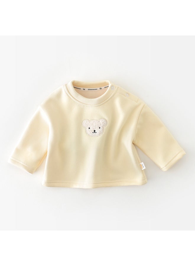 Winter K-style Infant And Toddler Pure Color T-shirt Baby Fleece-lined Thickeneded Bear Headband Bottoming Shirt