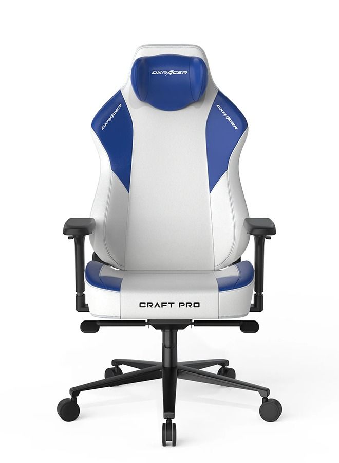 DXRacer Craft Pro Gaming Chair, Extra Wide And Thick Seat Cushion, Adjustable Armrests, Anti-Pinch Hand Protective Cover, Memory Foam Headrest - White & Blue
