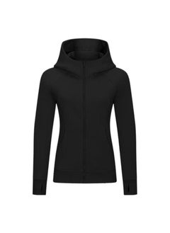 Autumn/Winter Yoga Suit Running Jacket Fitness Topslims Smooths Your Silhouette Hooded Cardigan Sweatshirt Womens Fleece-Lined Black