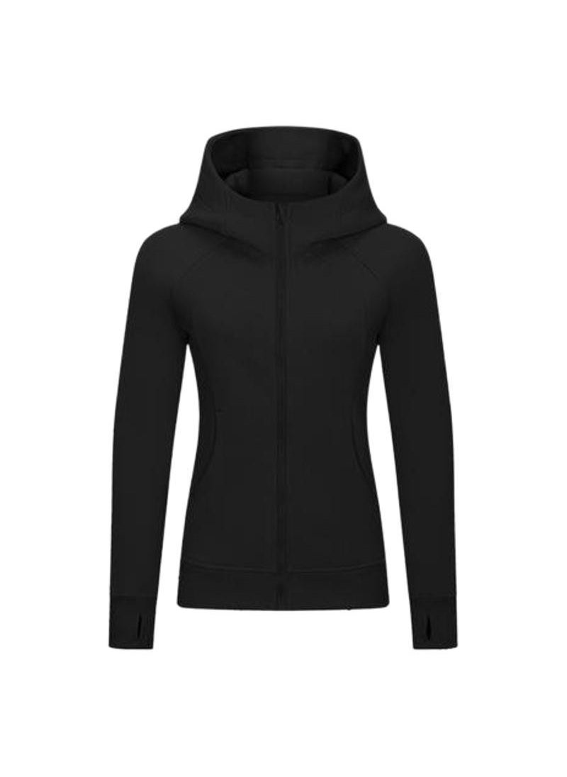 Generic - Autumn/Winter Yoga Suit Running Jacket Fitness Topslims Smooths Your Silhouette Hooded Cardigan Sweatshirt Womens Fleece-Lined Black - Image 1