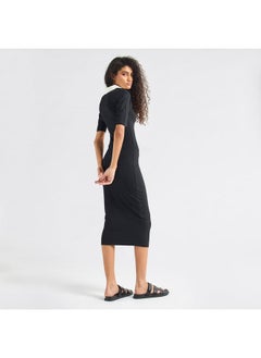 FAV Striped Bodycon Dress with Collar and Short Sleeves  - Image 3