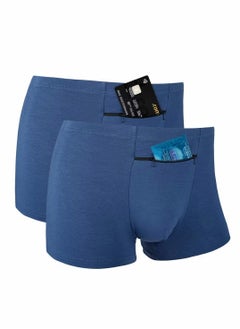 Men's Boxer Briefs Secret Hidden Pocket, 2 Pcs Pickpocket Proof Travel Pocket Underwear, Panties (XL, Blue)