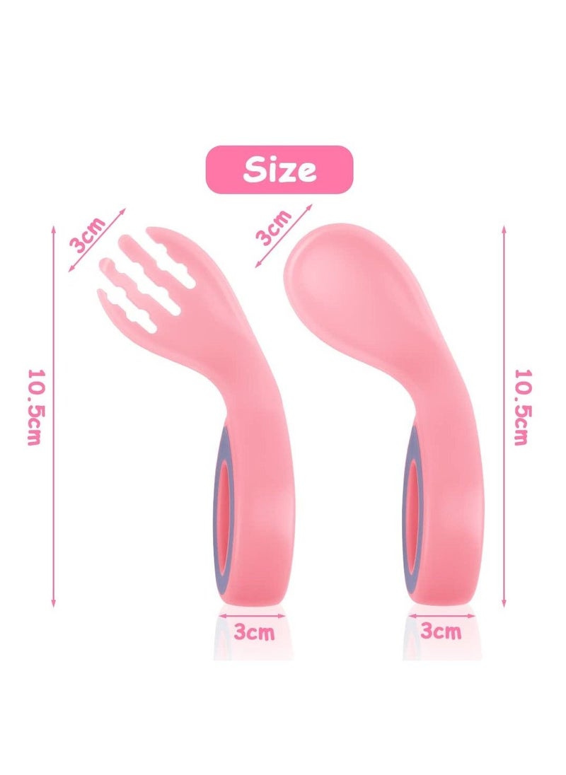 Generic - Baby Fork and Spoon Set, 4Pcs Self Feeding Utensil Easy Grip Toddler Cutlery Kit, Baby Weaning and Feeding Spoons Easy Grip Bendable Perfect Self Feeding Spoon Fork (Red/Pink) - Image 1