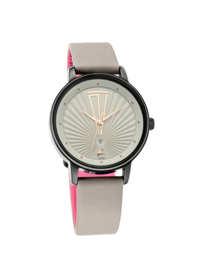 fastrack Ruffles Women's Watch 6206NL01 – Grey Dial, Grey Leather Strap, Quartz Movement, 3 ATM Water-Resistant - Image 2