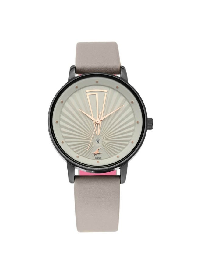 fastrack Ruffles Women's Watch 6206NL01 – Grey Dial, Grey Leather Strap, Quartz Movement, 3 ATM Water-Resistant - Image 1