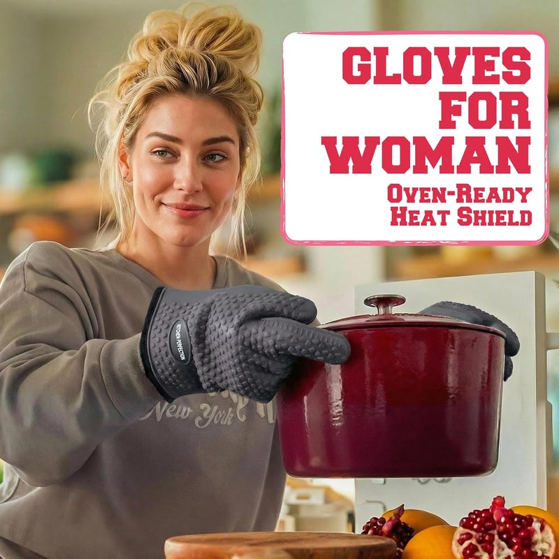 Kitchen perfection S Silicone Smoker Oven Gloves for Women -Extreme Heat Resistant BBQ Gloves -Handle Hot Food Right on Your Grill Fryer |Waterproof Oven Mitts for Cooking |Superior Set+3 Bonuses - Image 2