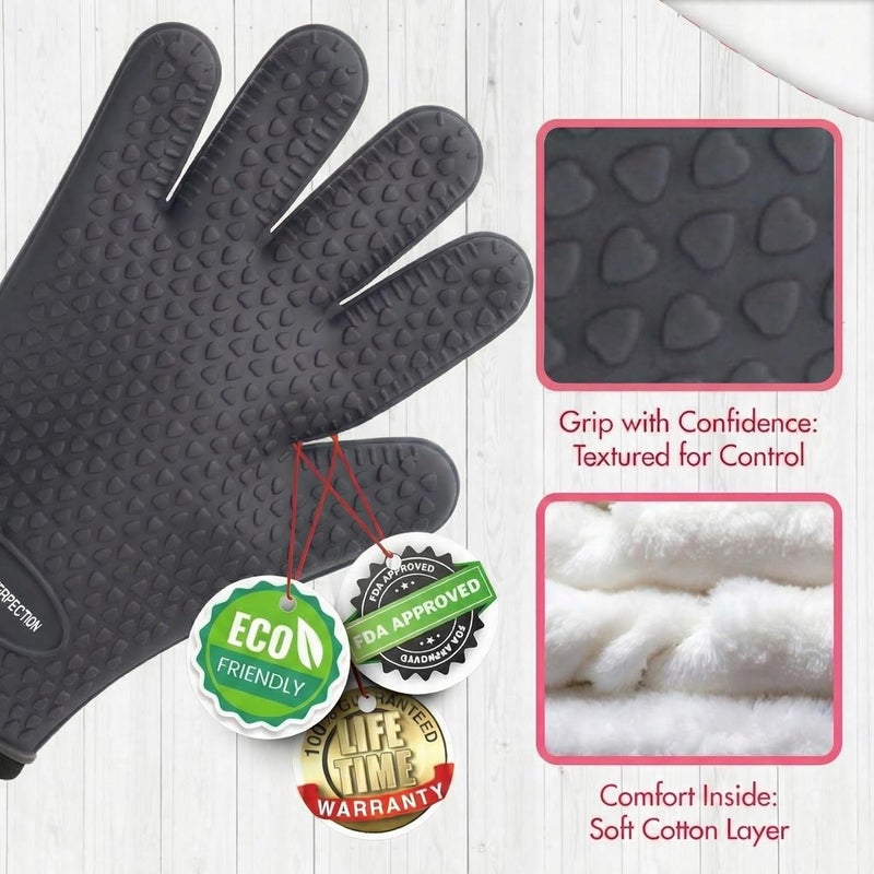 Kitchen perfection S Silicone Smoker Oven Gloves for Women -Extreme Heat Resistant BBQ Gloves -Handle Hot Food Right on Your Grill Fryer |Waterproof Oven Mitts for Cooking |Superior Set+3 Bonuses - Image 3