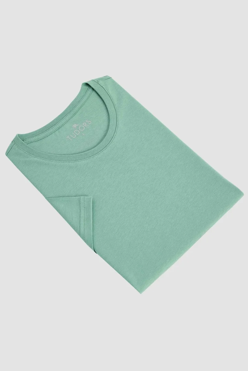 Tudors Men's Slim Fit Slim Cut 100% Organic Cotton Soft Texture Basic Light Green Crew Neck T-Shirt