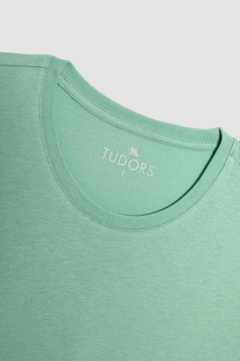 Tudors Men's Slim Fit Slim Cut 100% Organic Cotton Soft Texture Basic Light Green Crew Neck T-Shirt